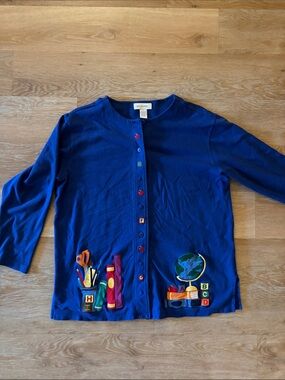 Bechamel Blue Teacher Themed Button-Front Cardigan